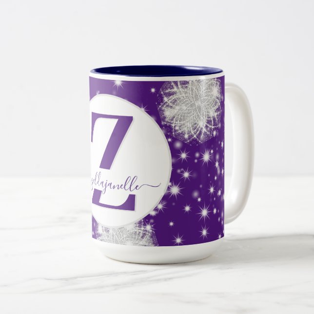 Taza Bicolor Personalizado de copo de nieve azul personalizado  (Anverso derecho)