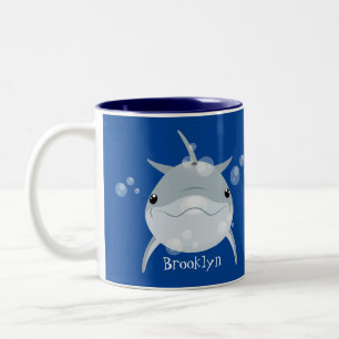 Taza Bicolor Personalizado de delfín kawaii feliz