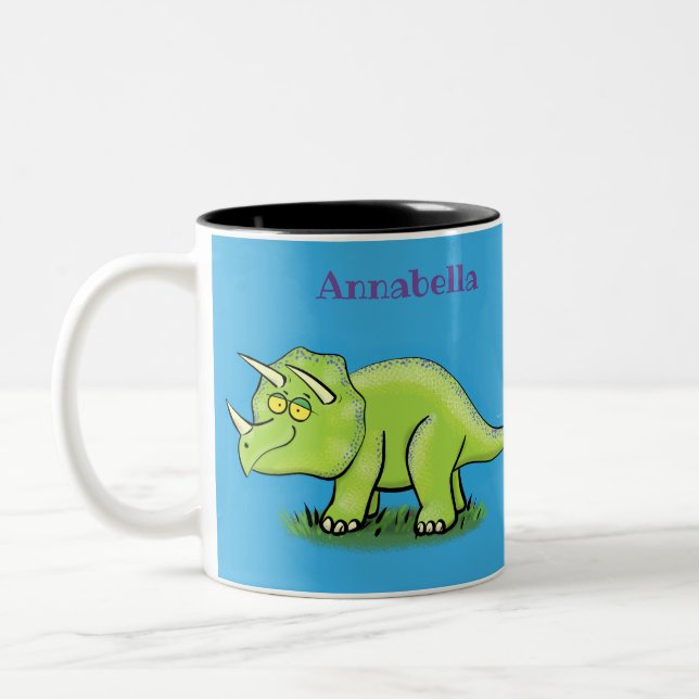 Taza Bicolor Personalizado de dinosaurios de triceratops verde  (Izquierda)