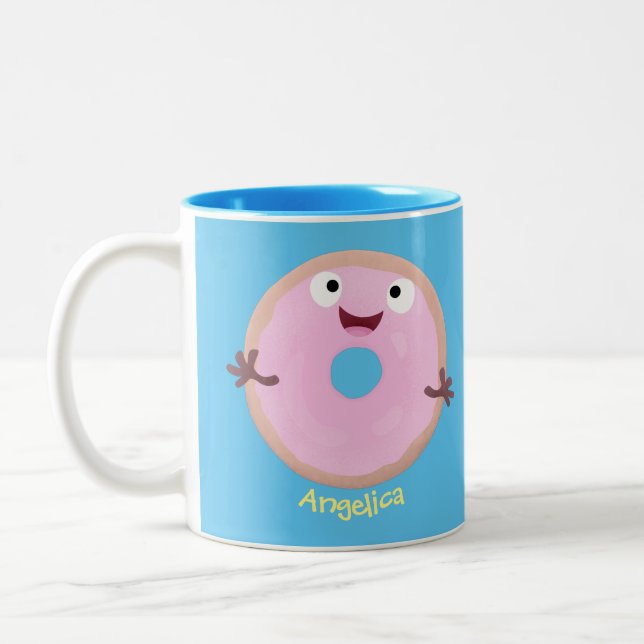 Taza Bicolor Personalizado de donut rosa alegre y brillante (Izquierda)