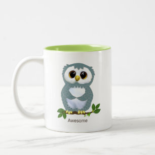 Taza Bicolor Personalizado de Lechuza Cuta, hojas de Laurel y c