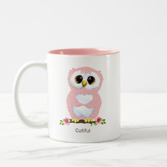 Taza Bicolor Personalizado de Lechuza Rosa y caligrafía (Izquierda)