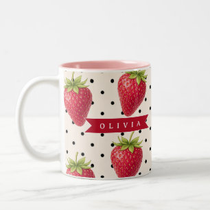 Taza Bicolor Personalizado de lunares de fresa retro vintage