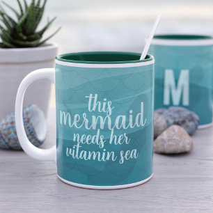 Taza Bicolor Personalizado de sirena verde azulada cita vitamin