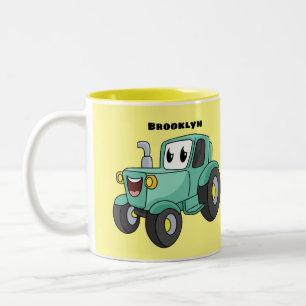 Taza Bicolor Personalizado de tractores verde feliz