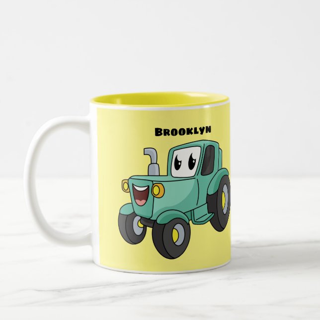 Taza Bicolor Personalizado de tractores verde feliz (Izquierda)