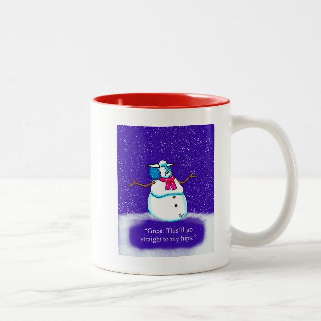 Taza Bicolor Personalizado de una mujer con nieve navideña (Derecha)