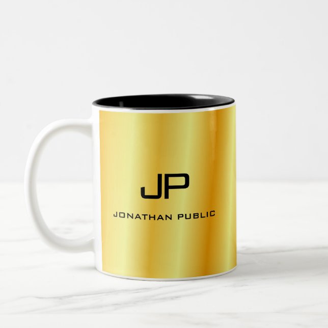 Taza Bicolor Personalizado Elegant Gold Look Monogram Template (Izquierda)
