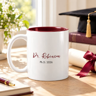 Taza Bicolor Personalizado Elegante Graduación de Doctorado Bur