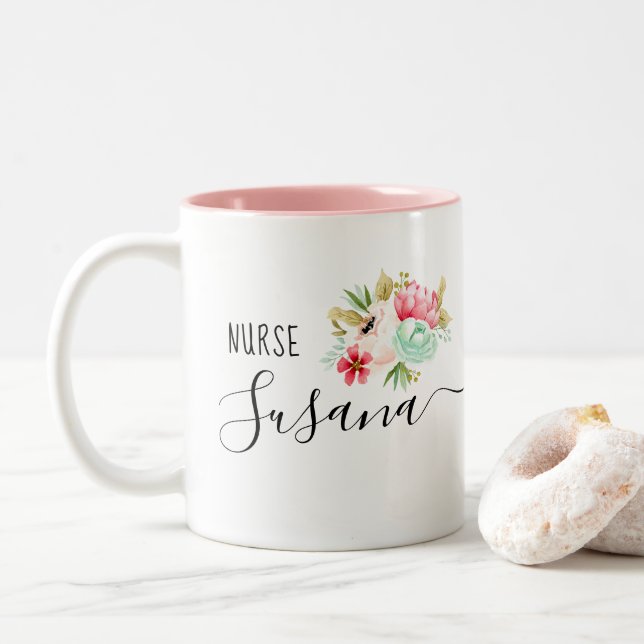 Taza Bicolor Personalizado Enfermero en la escuela de Enfermerí (Con donut)