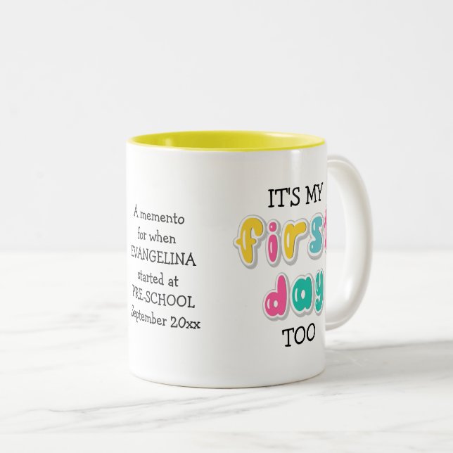 Taza Bicolor Personalizado, ES MI PRIMER DÍA DEMASIADO DINERO (Anverso derecho)