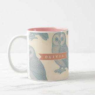 Taza Bicolor Personalizado estilo cabaña vintage del búho azul