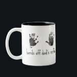 Taza Bicolor Personalizado Handprints Funny Dad<br><div class="desc">¡Las manos del café de papá! Las papas en todas partes merecen ser cafeinadas. Regale a papá esta taza especial de café personalizado añadiendo las huellas de su hijo. Para añadir impresiones: tome una foto de las impresiones de su hijo y utilice un quitador de fondo para eliminar el blanco....</div>