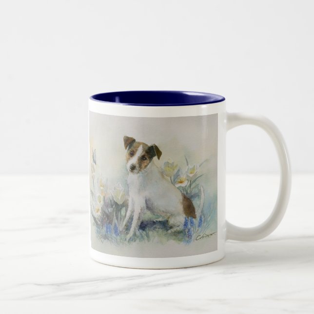 Taza Bicolor Personalizado Jack Russell Terrier Watercolor Dog (Derecha)