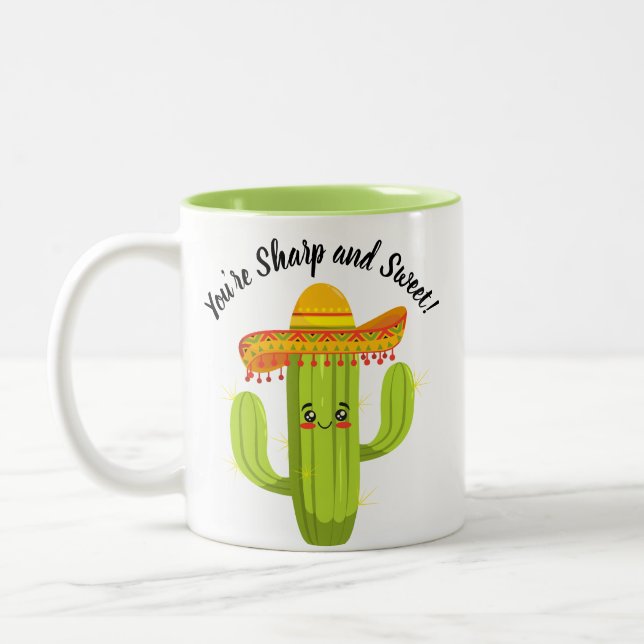 Taza Bicolor Personalizado lindo Cactus Eres afilado y dulce (Izquierda)