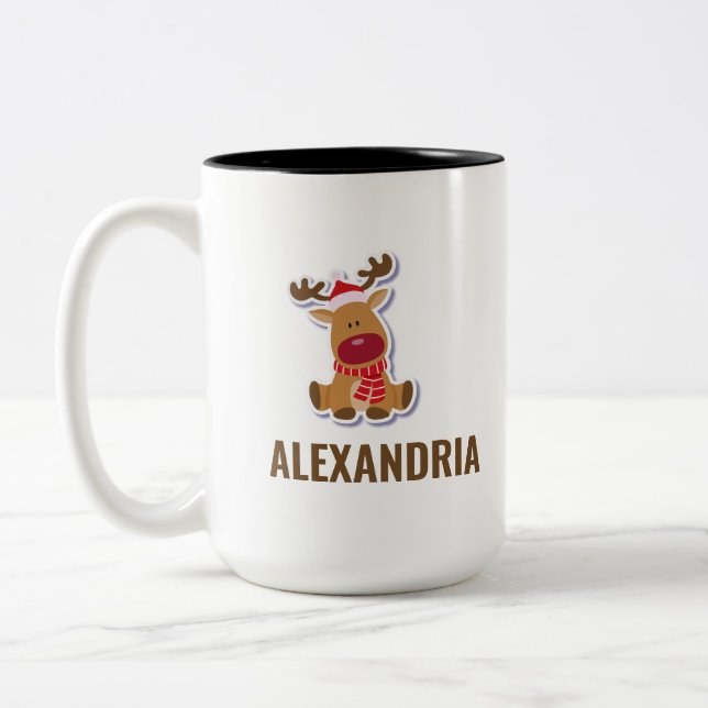 Taza Bicolor Personalizado lindo reno Rudolph Navidades de Sant (Izquierda)