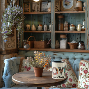 Taza Bicolor Personalizado LOVE foto collage y nombre, fondo be