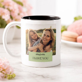 Taza Bicolor Personalizado Mamá Te Quiero Foto Verde Salvia