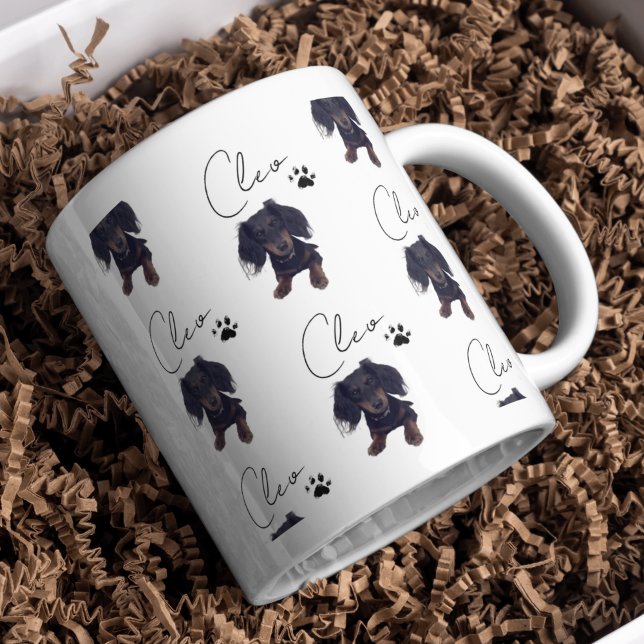 Taza Bicolor Personalizado Mascota Retrato y Script Nombre Pet  (Customize this coffee mug with your pet! )
