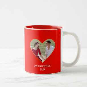 Taza Bicolor Personalizado moderno Valentine Couple Photo & Hea