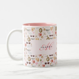 Taza Bicolor Personalizado Monograma Coquette Cute chica Rosa F