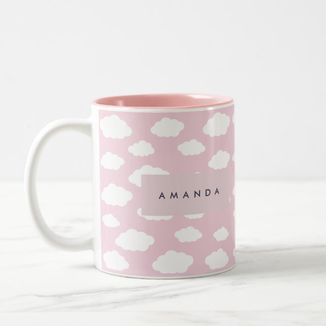 Taza Bicolor Personalizado Monograma Cute Girly Pink Cloud Gift (Izquierda)