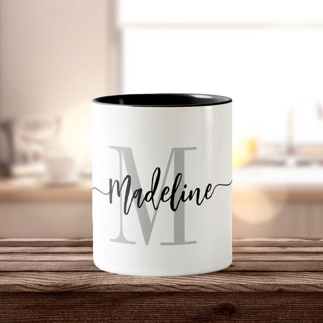 Taza Bicolor Personalizado Monograma Nombre de guión moderno Sw (Subido por el creador)