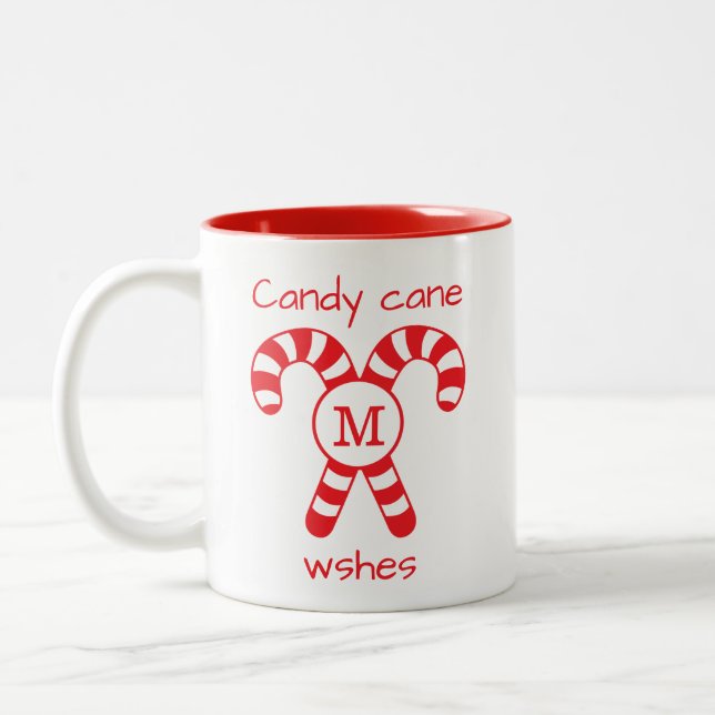 Taza Bicolor Personalizado Monogramed Red and White Candy Wiers (Izquierda)