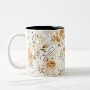 Taza Bicolor Personalizado Nombre Rosas bohemios rusos modernos