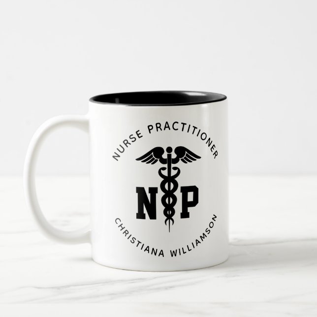 Taza Bicolor Personalizado Nurse Practicante Graduación Caduceu (Izquierda)