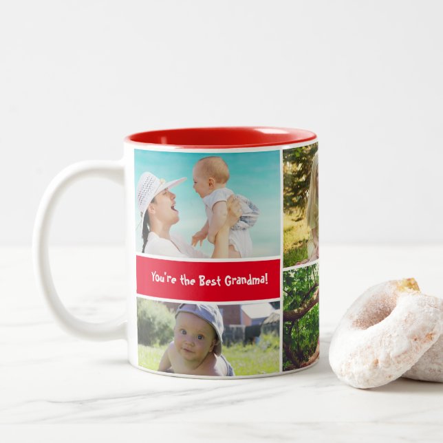 Taza Bicolor Personalizado personalizado collage de fotos rojo (Con donut)