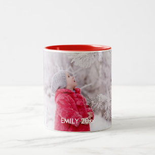 Taza Bicolor Personalizado Photo Mug Gift   Texto blanco