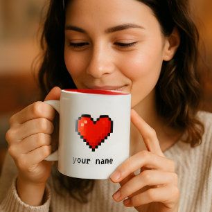 Taza Bicolor Personalizado Pixel Heart Arcade Mug