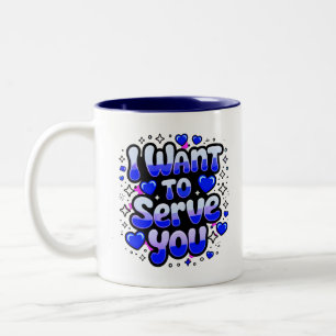 Taza Bicolor Personalizado "Quiero servirte" Café Mug - Románti