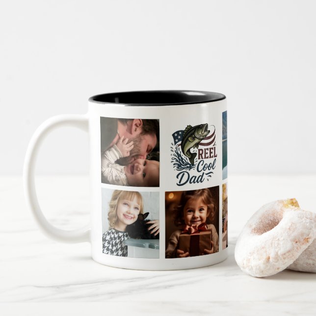Taza Bicolor Personalizado Reel Guay Dad Fotografia Pesca Mug (Con donut)