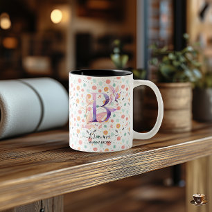 Taza Bicolor Personalizado Resumen Boho Moda Floral Monograma -