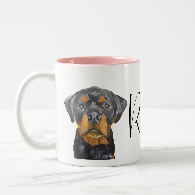 Taza Bicolor Personalizado Roxy Rottweiler Dog (Izquierda)