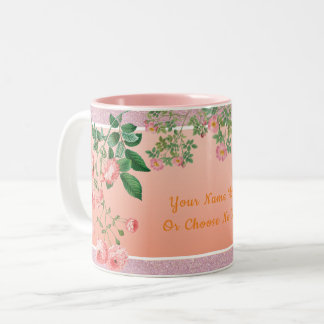 Taza Bicolor Personalizado Texto/ Purpurina rosa Flores florale