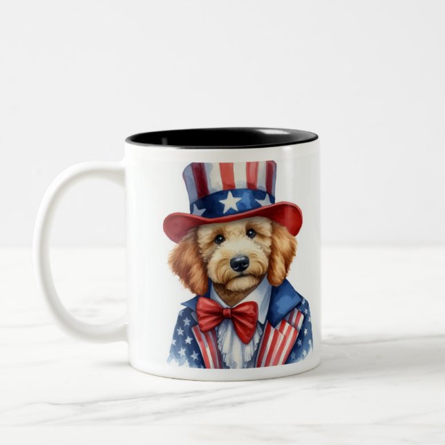Taza Bicolor Personalizado Tío Patriótico Sam Goldendoodle Mug (Izquierda)
