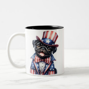 Taza Bicolor Personalizado Tío Patriótico Sam Pug 4 de Julio Mu