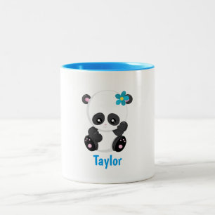 Taza Bicolor Personalizar blanco y azul de la panda bonita