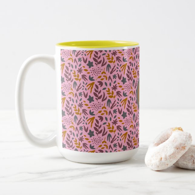 Taza Bicolor Personalizar Patrón Botánico (Con donut)