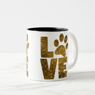 Taza Bicolor Personalizar Purpurina Dorado Love Text con Animal