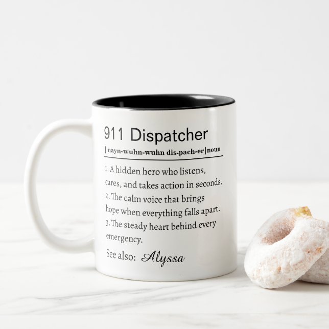 Taza Bicolor Personalized 911 Dispatcher Definition (Con donut)