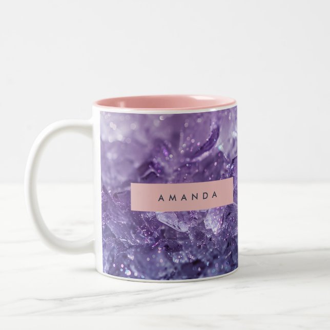 Taza Bicolor Personalized Amethyst Crystal & Lavender Sparkle (Izquierda)