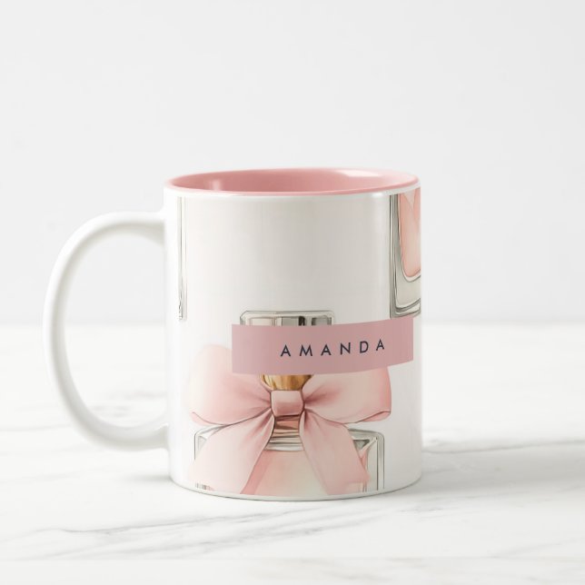 Taza Bicolor Personalized Blush Perfume Bottle Coquette Pattern (Izquierda)