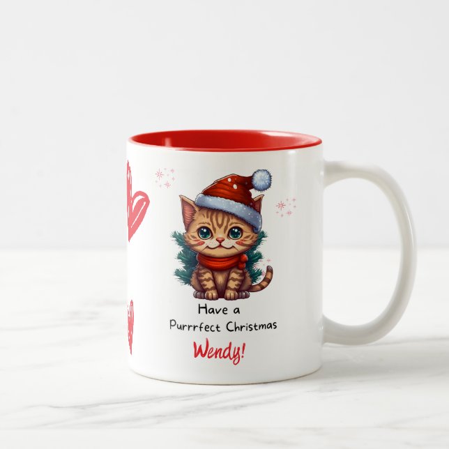 Taza Bicolor Personalized Cat Themed Christmas Mug (Derecha)