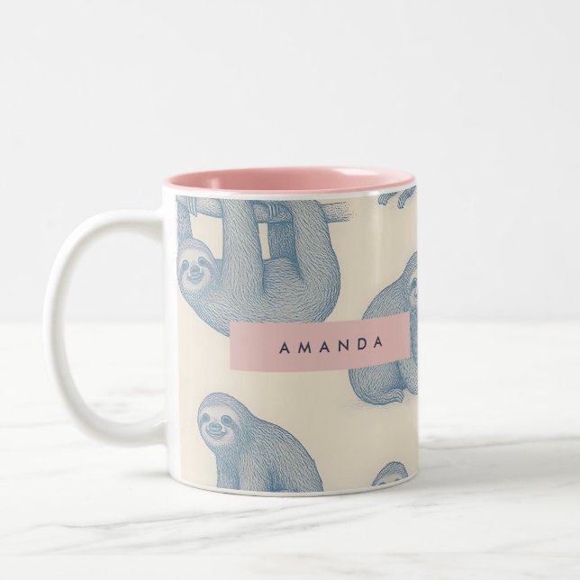 Taza Bicolor Personalized Charming Elegant Blue Sloth Pattern (Izquierda)