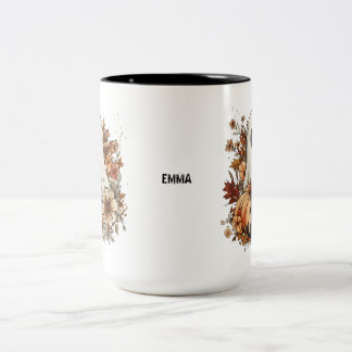 Taza Bicolor Personalized Cute Ghost and Black Cat Autumn Mug
