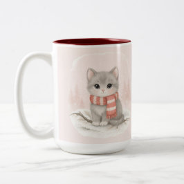 Taza Bicolor Personalized Cute Kitten Winter Mug